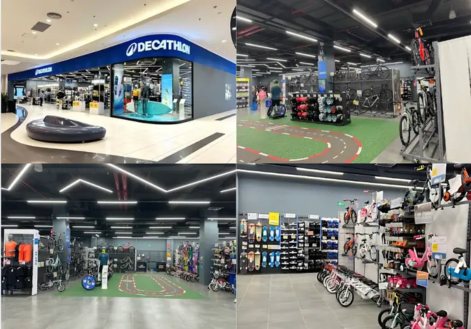 Cửa hàng Decathlon trong trung tâm thương mại có khu trải nghiệm xe đạp
