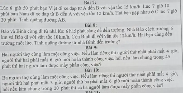 Lúc 6 Giờ 50 Phút, Bạn Việt Đi Xe Đạp 15 Km/h; Lúc 7 Giờ 10 Phút, Bạn Nam Đi Xe Đạp 12 Km/h: Hai Bạn Gặp Nhau Lúc Mấy Giờ Và Điểm C Cách A Bao Nhiêu Km?